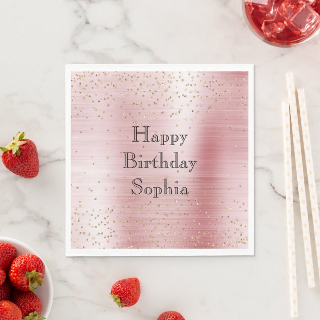 Blush Pink Glam Gold Sparkle Confetti Birthday Napkin (Insitu)