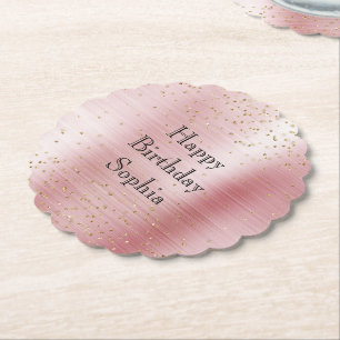 Blush Pink Glam Gold Sparkle Confetti Birthday Paper Coaster