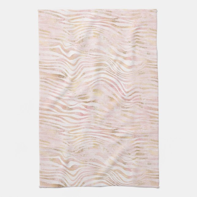 Blush Pink Glam Gold Zebra Print Tea Towel (Vertical)