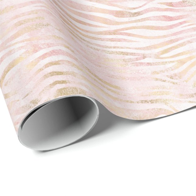 Blush Pink Glam Gold Zebra Print Wrapping Paper (Roll Corner)