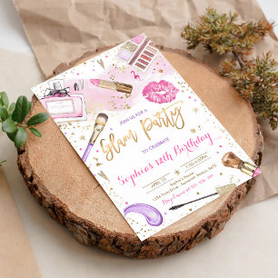 Blush Pink Glam Makeup Spa Birthday Invitation