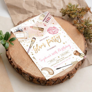 Blush Pink Glam Spa Makeup Birthday Invitation