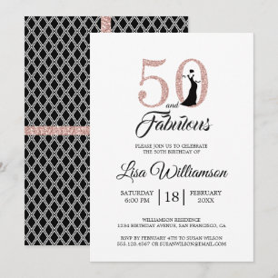 Blush Pink Glitter 50 Fabulous 50th Birthday Party Invitation