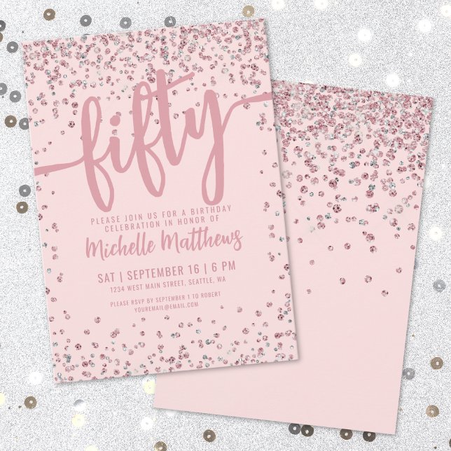 Blush Pink Glitter 50th Birthday Invitation (Blush Pink Glitter 50th Birthday Invitation)