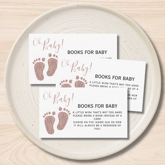 Blush PInk Glitter Baby Feet Books For Baby Shower Enclosure Card (Creator Uploaded)