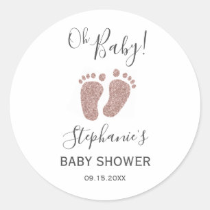 Blush Pink Glitter Baby Feet Classic Round Sticker