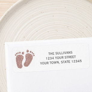 Blush Pink Glitter Baby Feet Return Address Label