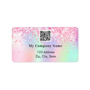 Blush pink glitter business qr code return address label