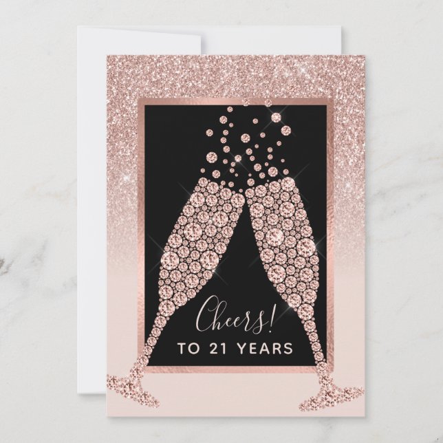 Blush Pink Glitter Champagne 21st Birthday Card  (Front)