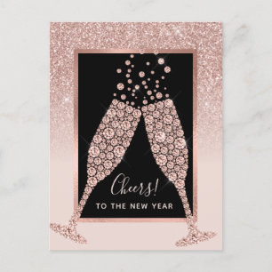 Blush Pink Glitter Champagne Toast New Year Postcard