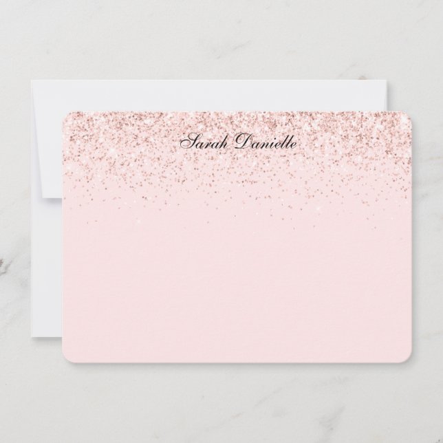 Blush Pink Glitter Confetti Personalised Flat Note Card (Front)