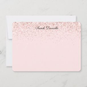Blush Pink Glitter Confetti Personalised Flat Note Card