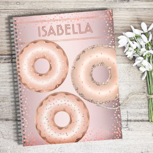 Blush pink glitter doughnuts modern trendy name notebook