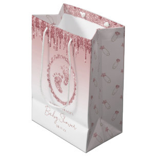 Blush Pink Glitter Drip Baby Shower Gift Bag 