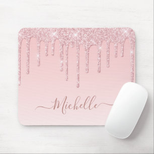 blush pink glitter drip mouse pad