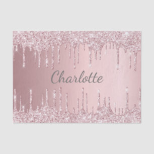 Blush pink glitter drips girly monogram tissue paper