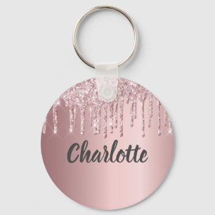 Blush pink glitter drips monogram luxury key ring