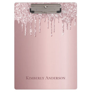 Blush pink glitter drips monogram modern clipboard