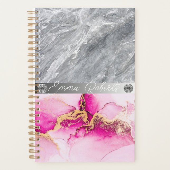 Blush pink glitter drips monogram name 2023 planner (Front)