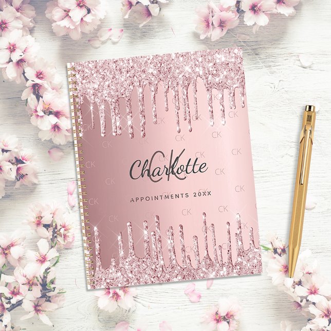 Blush pink glitter drips monogram script 2026 planner (Creator Uploaded)