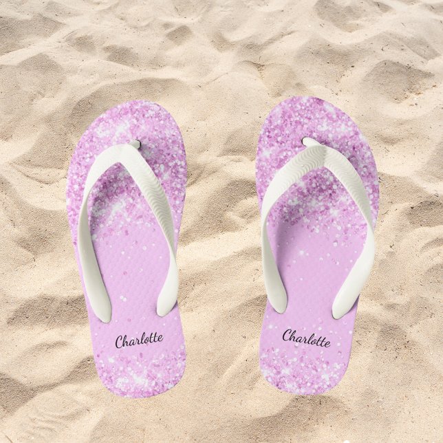Blush pink glitter drips name girl  kid's thongs (Creator Uploaded)