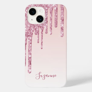 Blush pink glitter drips name script  Case-Mate iPhone 14 case