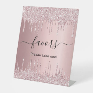Blush pink glitter drips party favours pedestal sign