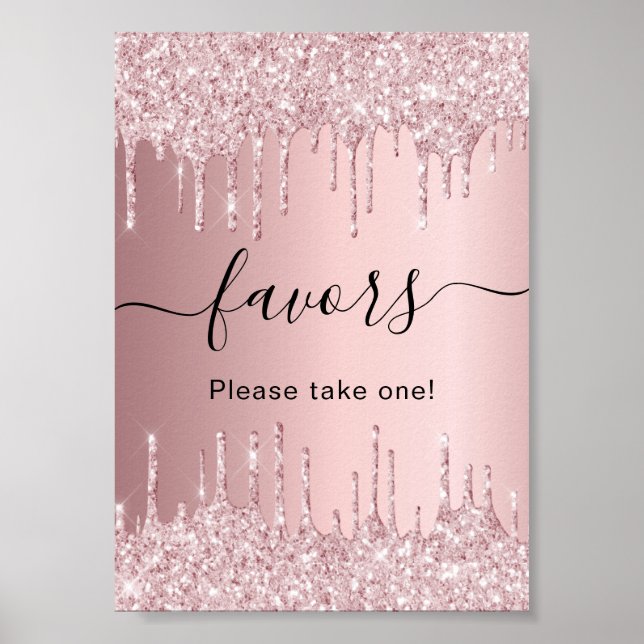 Blush pink glitter drips party favours sign (Front)