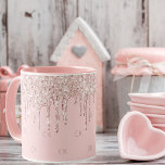 Blush pink glitter drips sparkle monogram mug<br><div class="desc">Elegant,  classic,  glamourous and feminine. A girly blush pink background decorated with faux glitter drips,  paint dripping look. Personalise and add monogram initials. Your initials as a background pattern.</div>