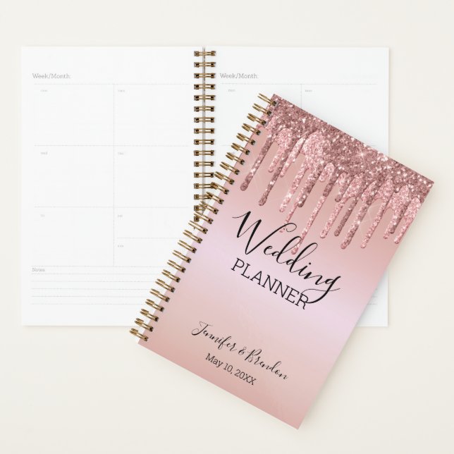 Blush Pink Glitter Drips Wedding Planner (Display)