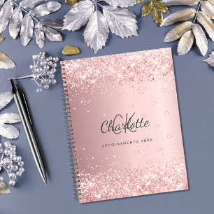 Blush pink glitter dust monogram script planner