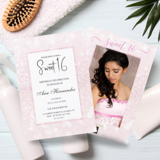 Blush pink glitter elegant chic Sweet 16 Invitation
