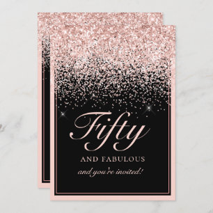 Blush Pink Glitter Fifty and Fabulous Birthday Invitation