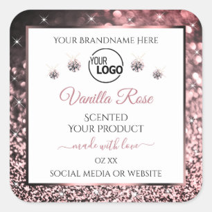 Blush Pink Glitter Frame White Logo Product Labels