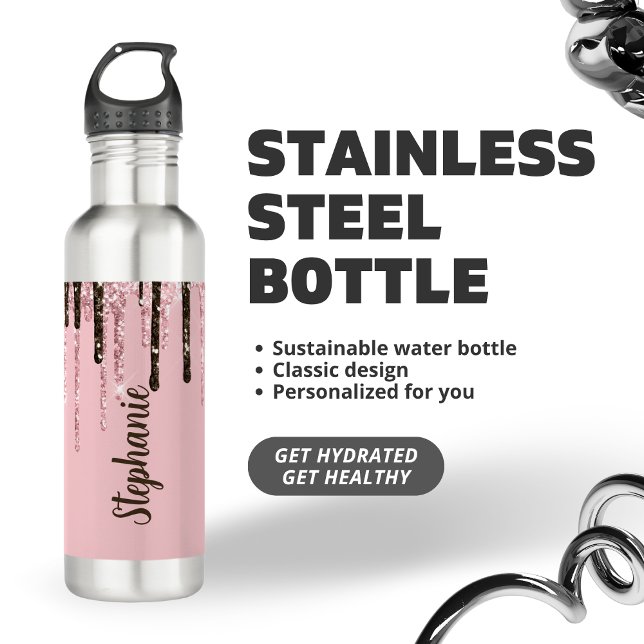 Blush Pink Glitter Girly Sparkle Personalised Name 710 Ml Water Bottle (Creator Uploaded)
