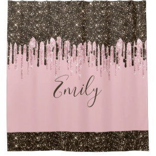 Blush Pink Glitter Girly Sparkle Personalised Name Shower Curtain