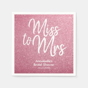 Blush Pink Glitter Glam Miss to Mrs Bridal Shower Napkin