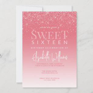 Blush Pink Glitter Glam Sweet Sixteen Birthday Invitation