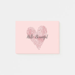 Blush Pink Glitter Glitzy Heart Post-it Notes