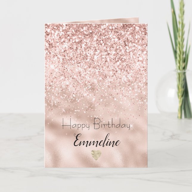 Blush Pink Glitter Glitzy Sparkle       Card (Front)