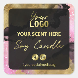 Blush Pink Glitter Gold Ink Soy Candle Labels