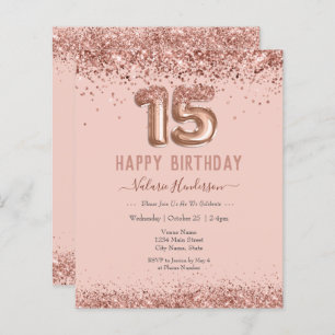 Blush Pink Glitter Happy 15th Birthday