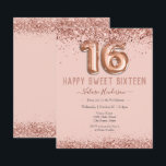 Blush Pink Glitter Happy 16th Birthday<br><div class="desc">Girly glitter,  millennial pink background,  with fancy script name typography. Faux rose gold 16 balloon text. Pink Roses and butterfly top border. Great for sweet 16 celebrations.</div>