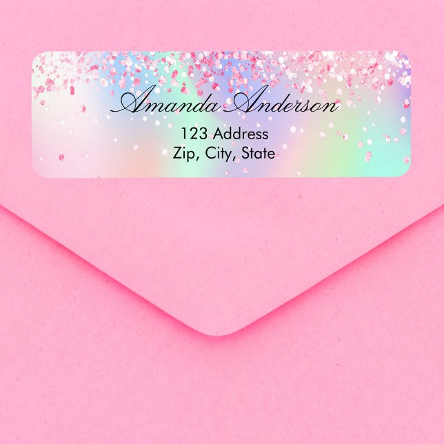 Blush pink glitter holographic return address label (Creator Uploaded)