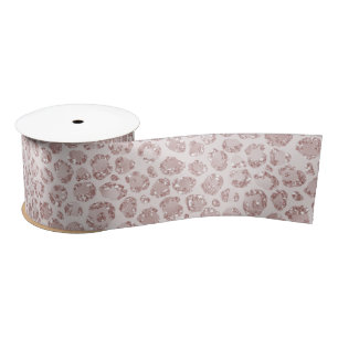 Blush Pink Glitter Leopard Print    Satin Ribbon