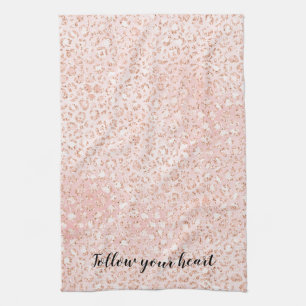 Blush Pink Glitter Leopard Print                Tea Towel