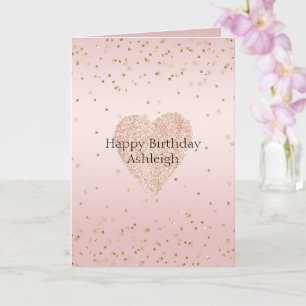 Blush Pink Glitter Love Gold Confetti Heart Card