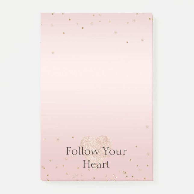 Blush Pink Glitter Love Gold Confetti Heart Post-it Notes (Front)