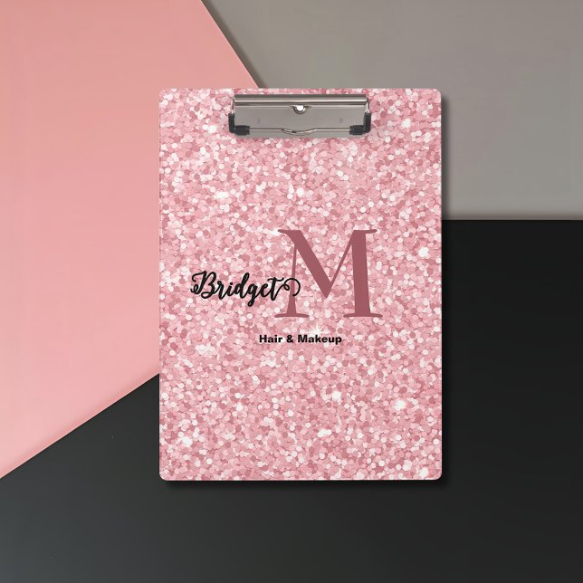 Blush Pink glitter Monogram hair and makeup Clipboard (Creator Uploaded)