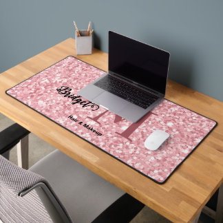 Blush Pink glitter Monogram hair and makeup Desk Mat